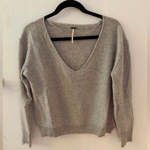 Free People Light Gray V-Neck Sweater
